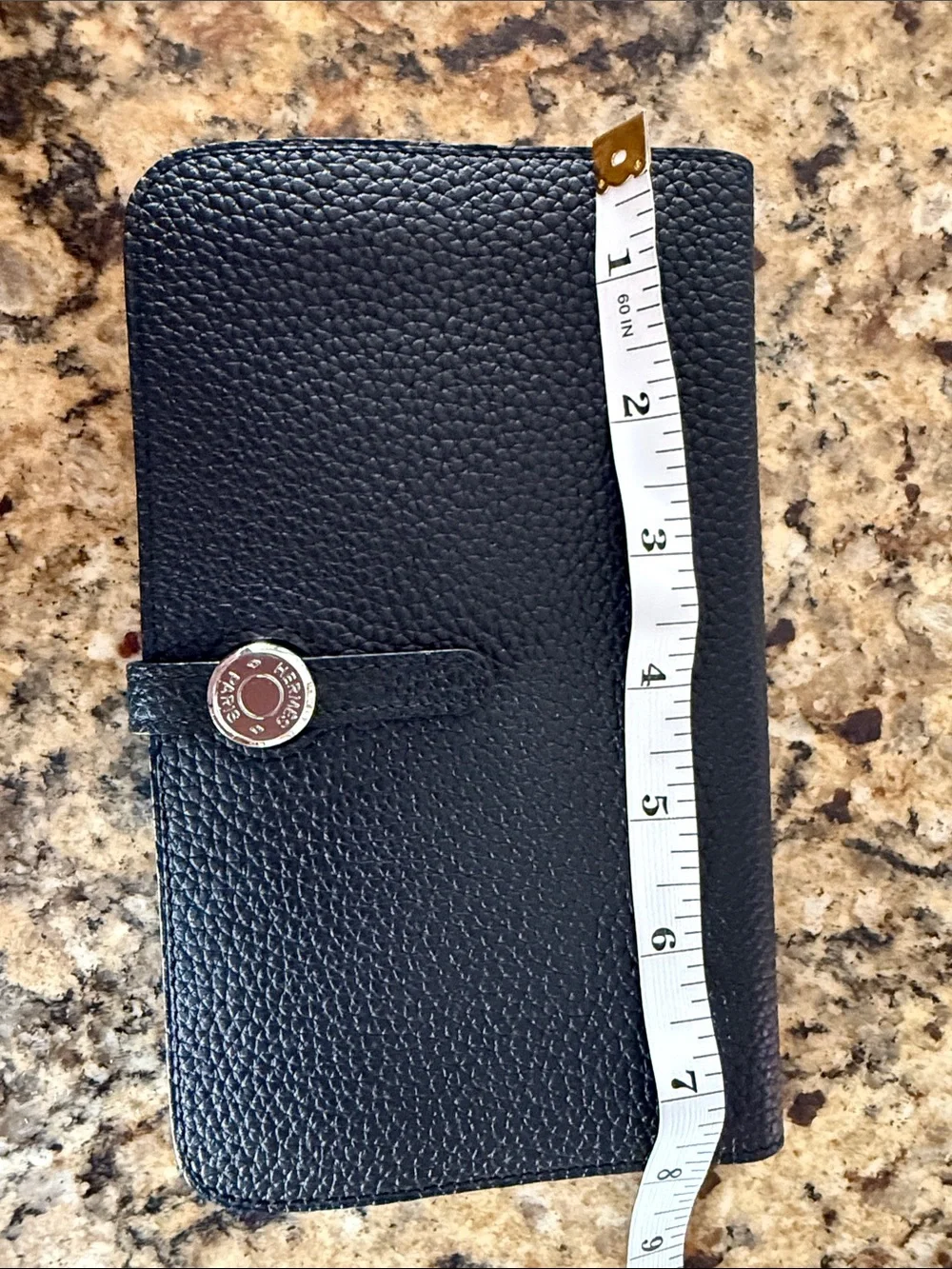 Black Pebbled Leather Wallet Card & Passport Holder with Silver Snap